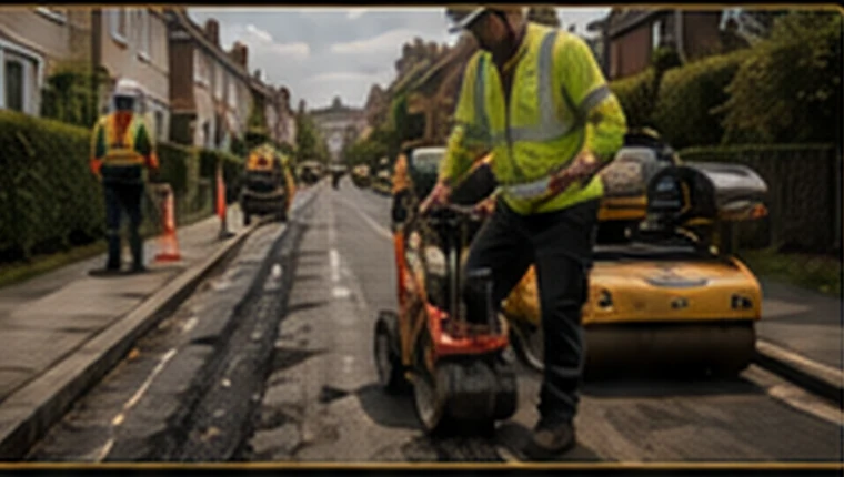 Asphalt reinstatement team on a residential road