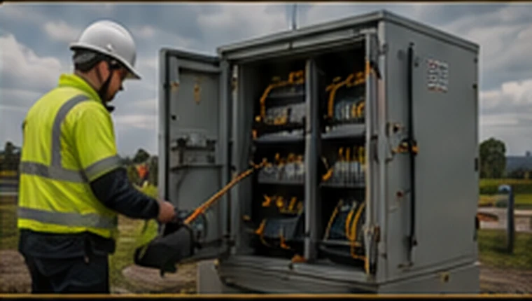 Fibre engineer working on an infrastructure cabinet