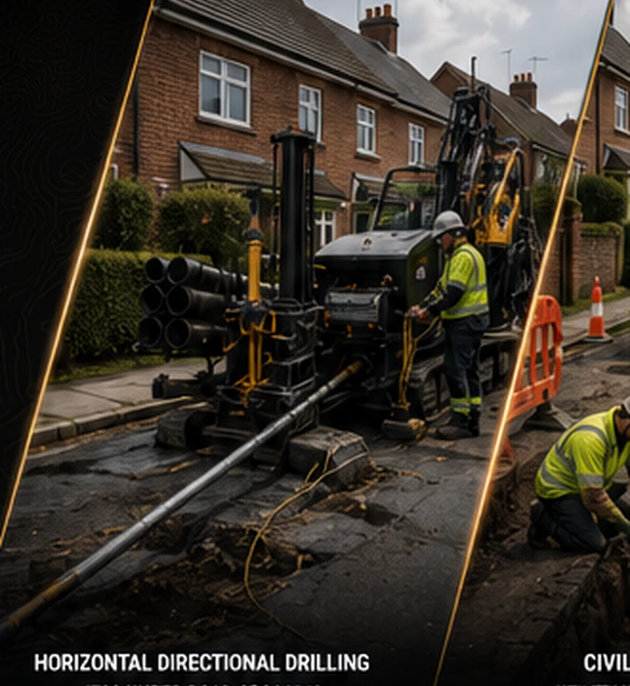 Horizontal directional drilling rig working on a residential road crossing
